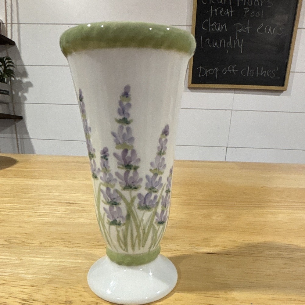 Andrea by Sadek Lavender Floral Ceramic Vase White Green Purple 6 in Glossy
